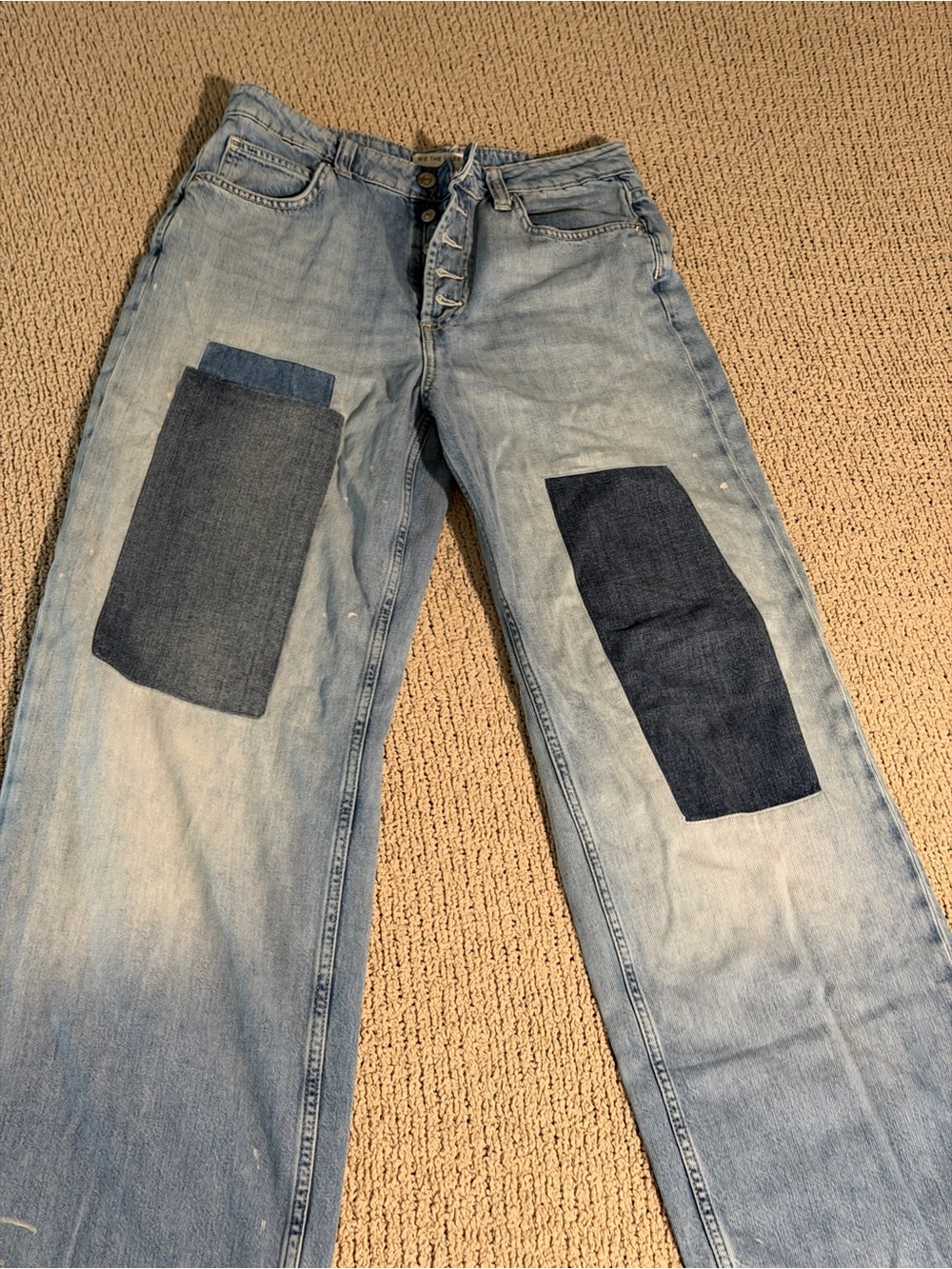 We The Free Light Blue Jeans with Dark Blue Knee Patches